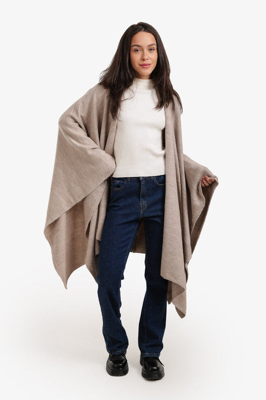 Plain Asymmetric Knitted Poncho – Coffee