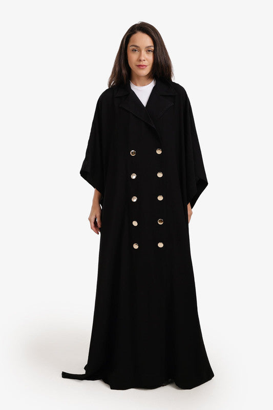 Double-Breasted Button Detail Abaya – Black