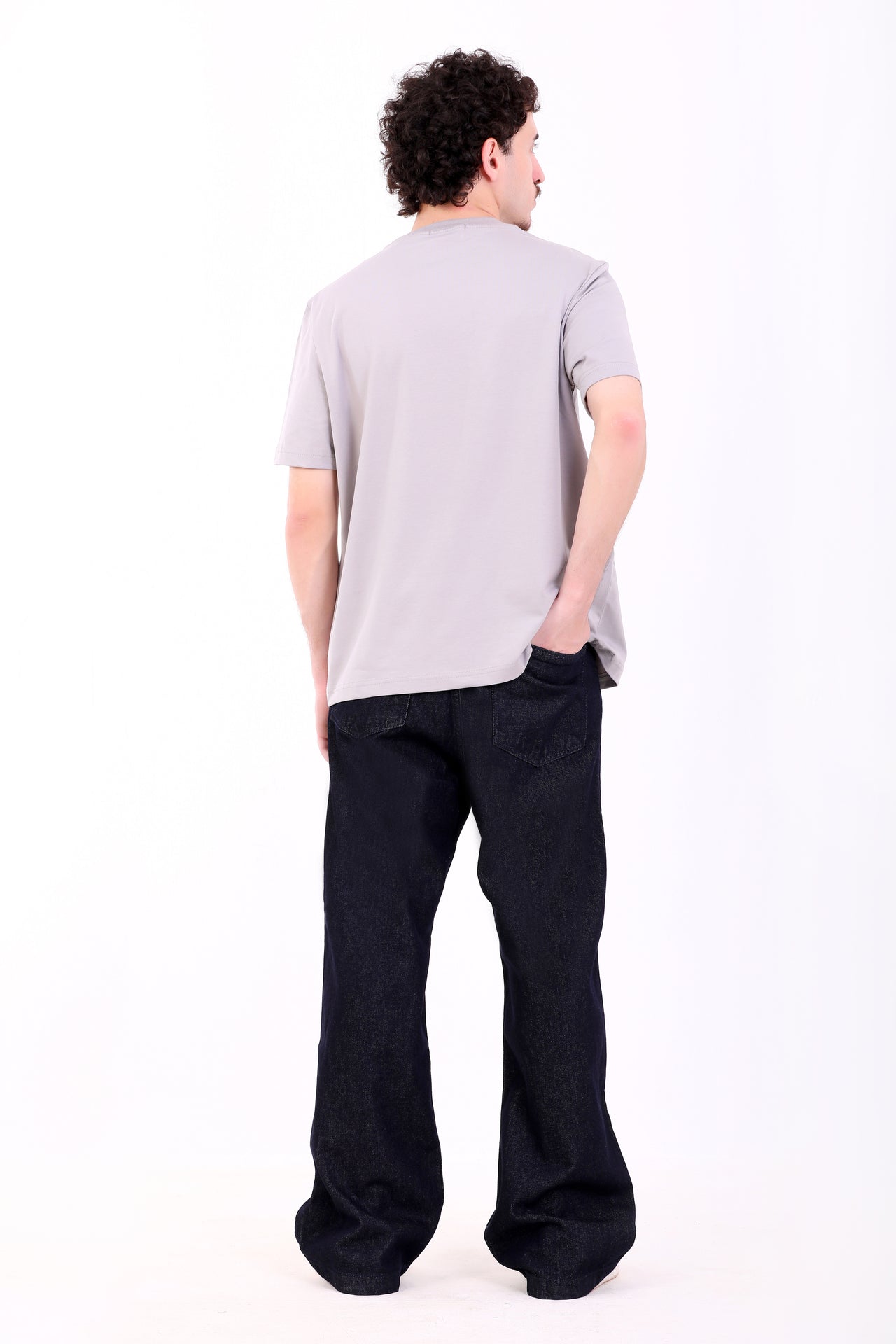 Cotton Wide Leg Denim Jeans – Navy