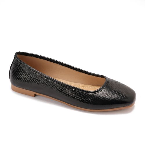 Faux Leather Comfortable Flat - Black