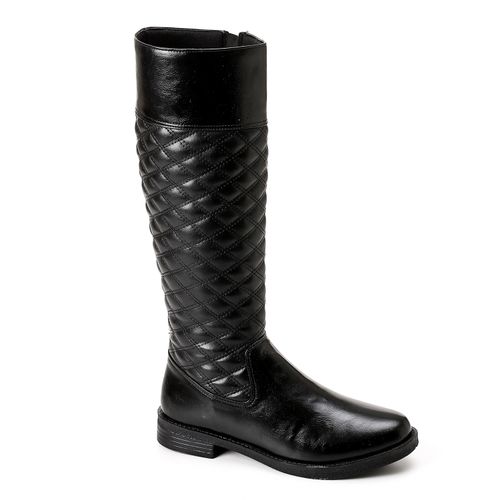 Faux Leather Quilted Knee-High Boots – Black
