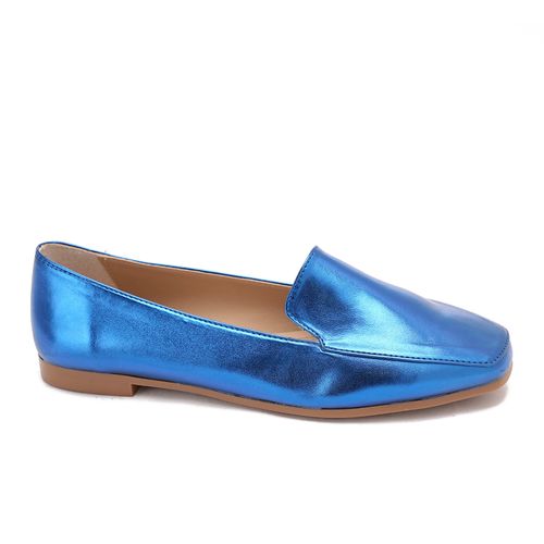 Faux Leather Metallic Slip-On Loafers – Blue