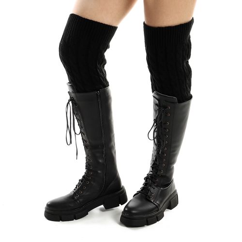 Cable Knit Boot Socks Cuffs - Black