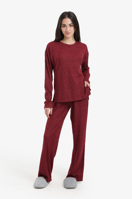 Cable Knit Relaxed Pajama Set – Wine
