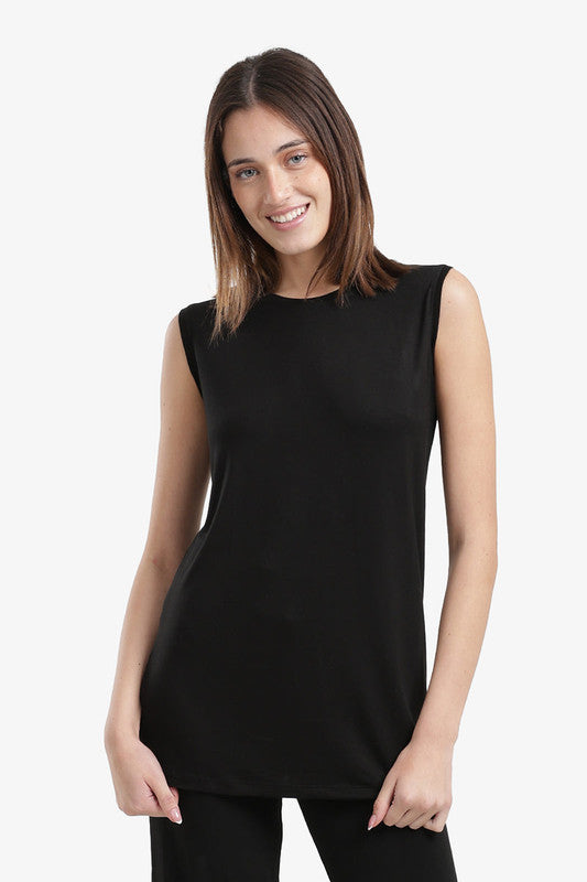 Slim Fit Sleeveless T-Shirt with Crew Neck – Black