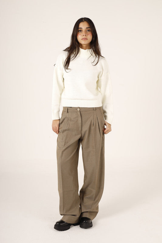 Wool Solid Turtle Neck Pullover – Off White