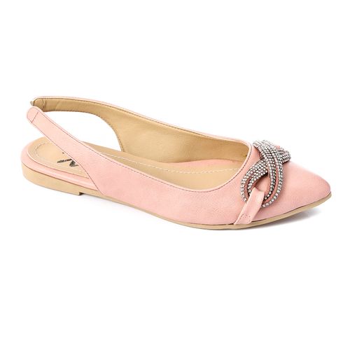 Faux Leather Embellished Slingback Flats – Pink