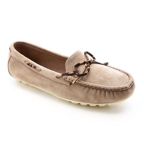 Suede Loafers with Bow Detail – Beige