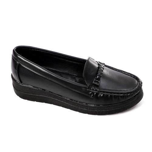 Faux Leather Platform Loafers – Black