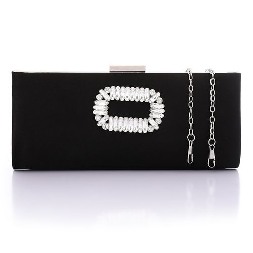 Self-Pattern Crystal Buckle Clutch Bag – Black