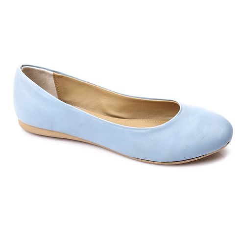 Faux Leather Round Toe Ballet Flats – Light Blue