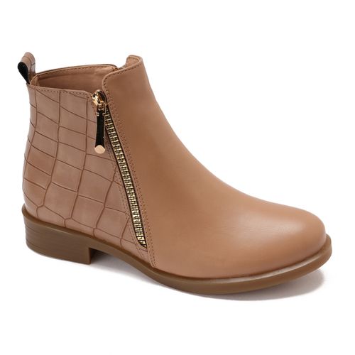 Faux Leather Croc-Pattern Ankle Boots – Camel