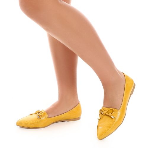 Faux Leather Textured Bow Ballet Flats – Yellow