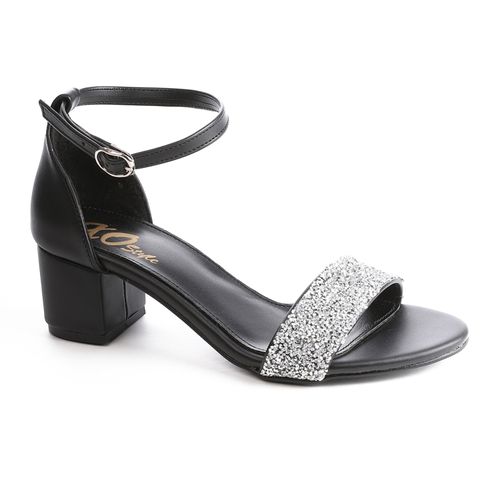 Faux Leather Block Heel Sandals - Black