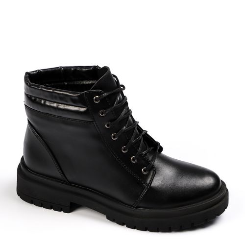 Faux Leather Ankle Boot - Black