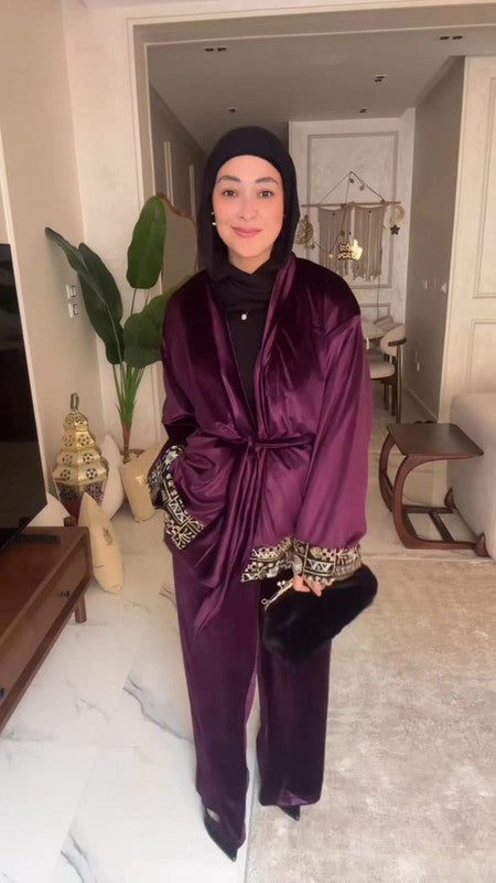 Velvet Indian Embroidered Two-Piece Set – Purple