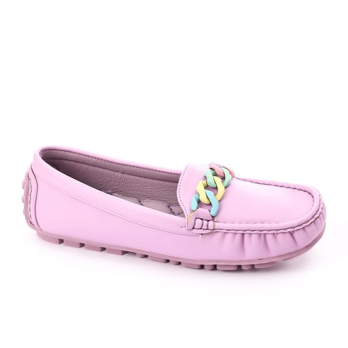 Faux Leather Loafers with Multicolor Chain – Lilac