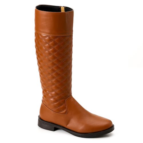 Faux Leather Quilted Knee-High Boots – Light Tan