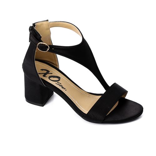 Faux Leather High Heeled Sandal - Black