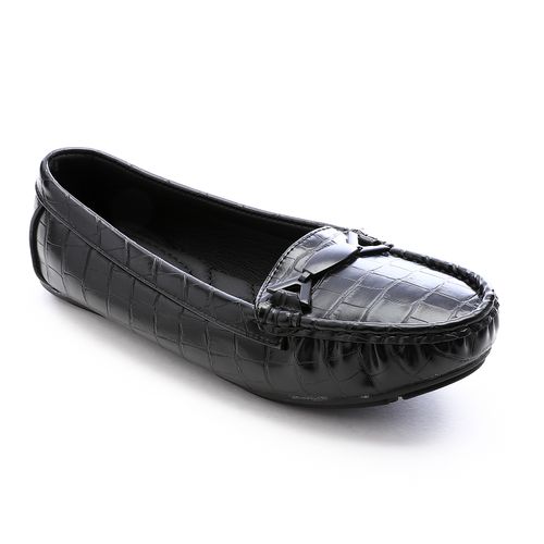 Faux Leather Loafers with Metal Accent – Black