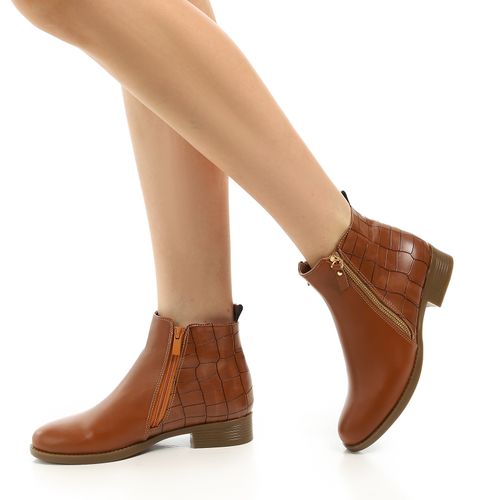Faux Leather Side-Zip Ankle Boots – Tan