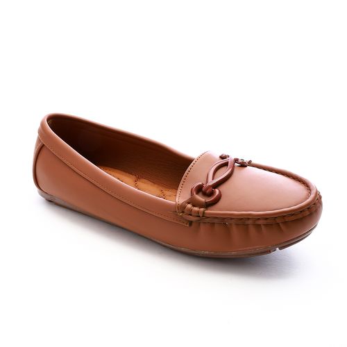 Faux Leather Loafers with Metal Bit – Light Brown