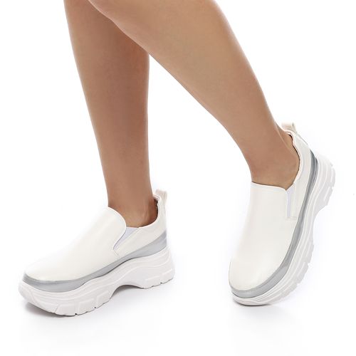Faux Leather Slip-On Platform Sneakers – White