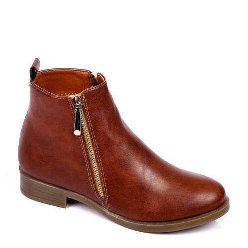 Faux Leather Zip Ankle Boots – Tan