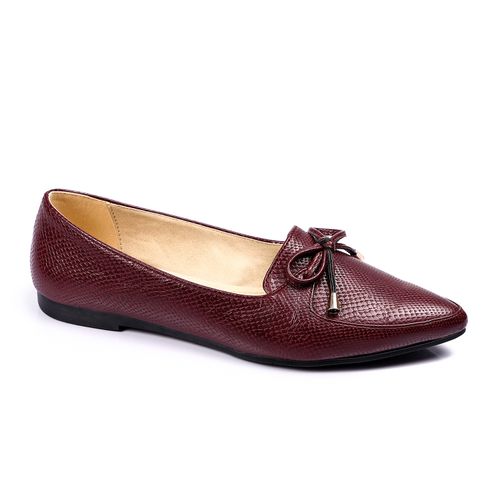 Faux Leather Textured Flats with Bow Detail – Burgundy