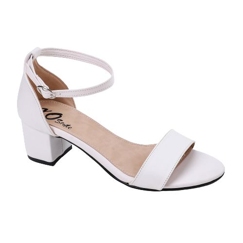Faux Leather Block Heel Sandal – White