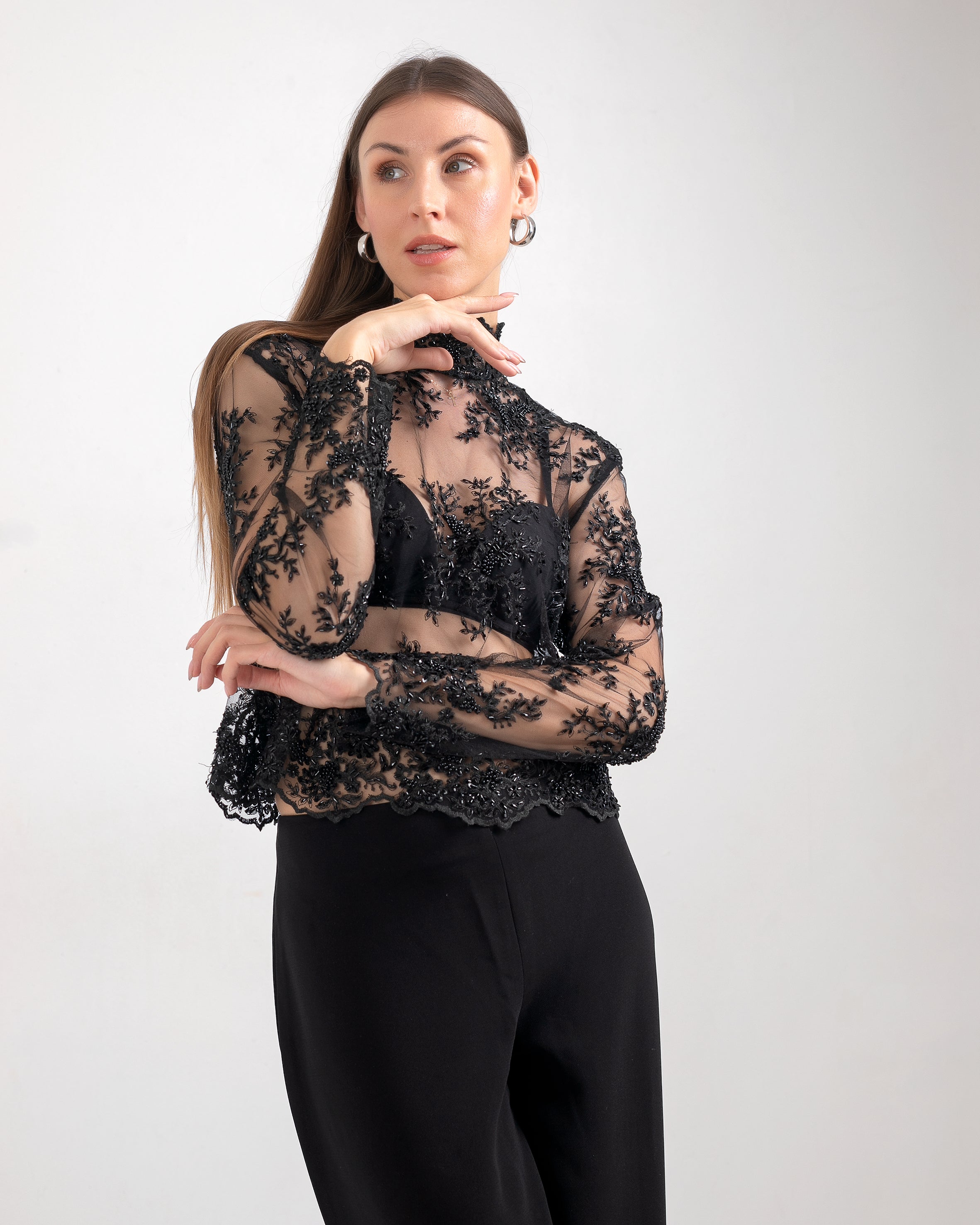 Sheer Tulle Sheer Top - Black