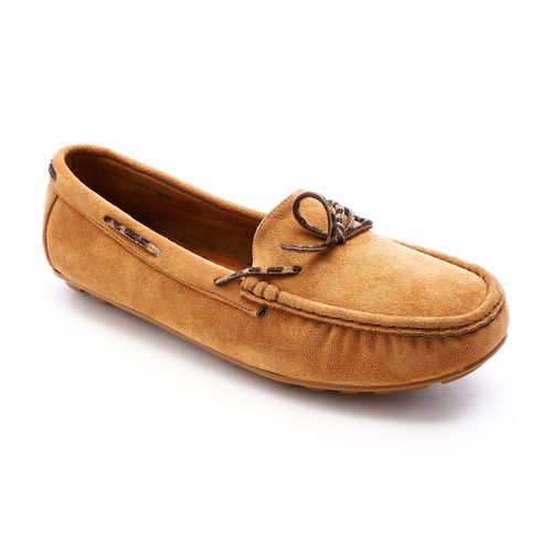 Suede Loafers with Bow Detail – Camel