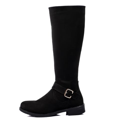 Faux Suede Knee-High Boots – Black