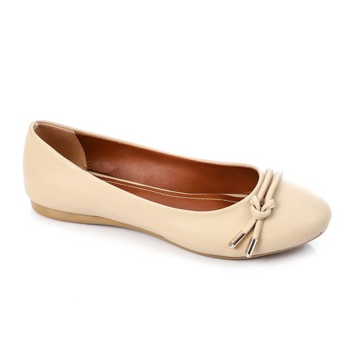 Faux Leather Round Toe Ballet Flats – Beige