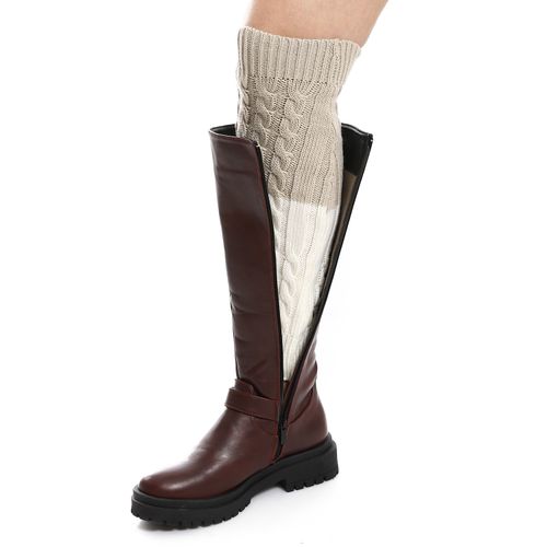 Boot Socks Cuffs - Beige & White