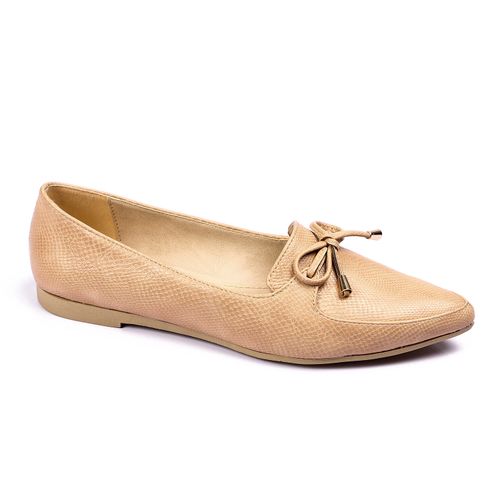 Faux Leather Textured Flats with Bow Detail – Beige