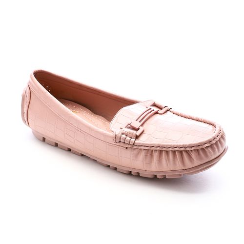 Faux Leather Croc-Embossed Loafers – Pink