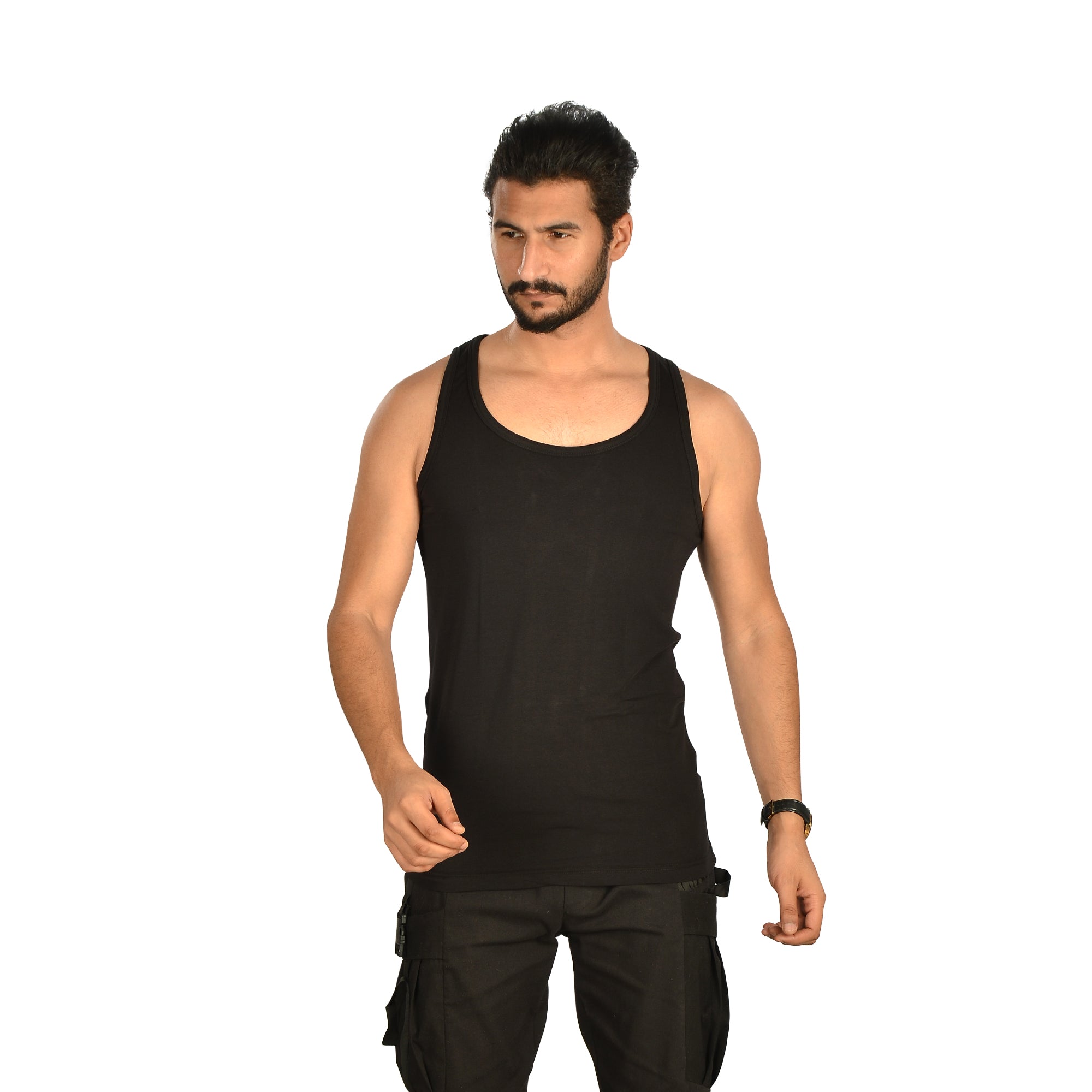 Cotton Lycra Plain Basic Tank Top – Black