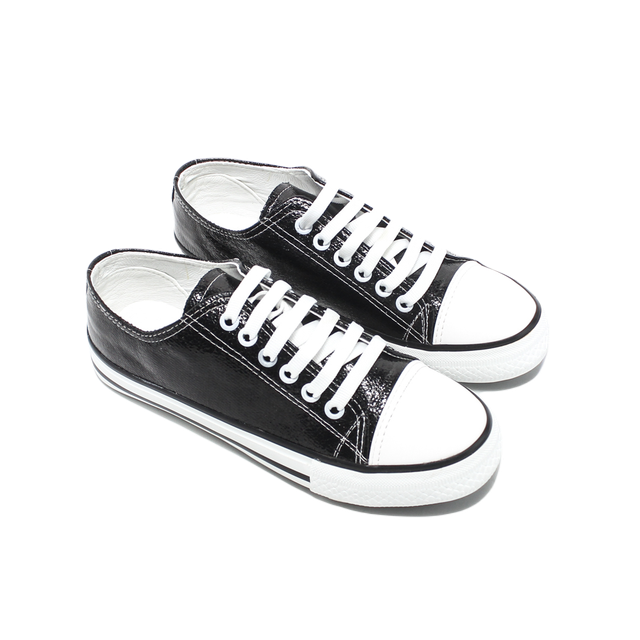 Shiny Faux leather Comfortable Sneakers - Black