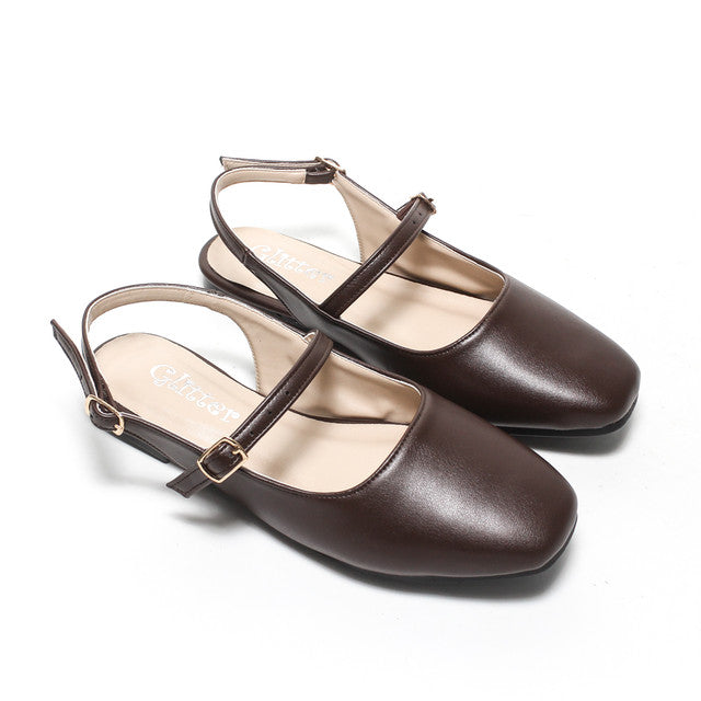 Minimal Strap Slingback Ballerina – Brown