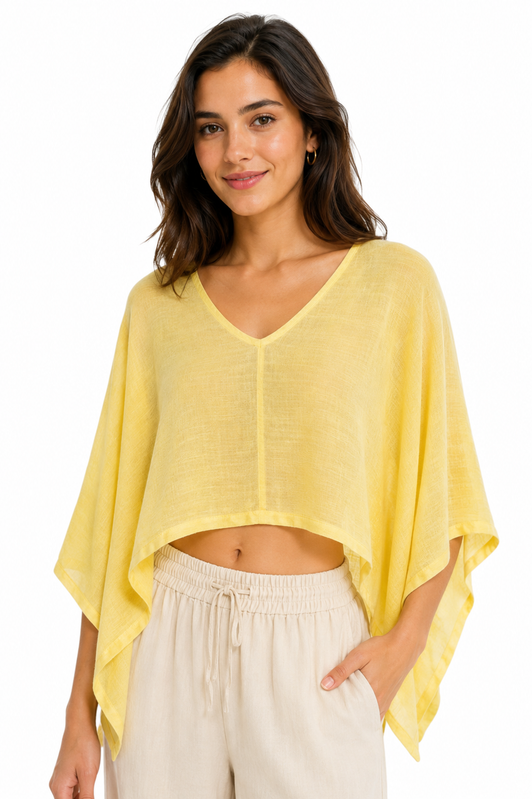 Draped Voile Poncho – Yellow