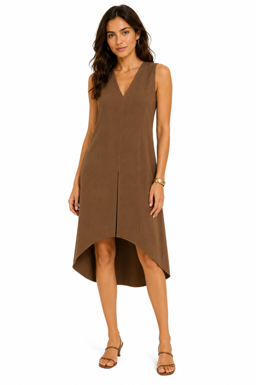 Layered Tencel Tunic Dress - Brown