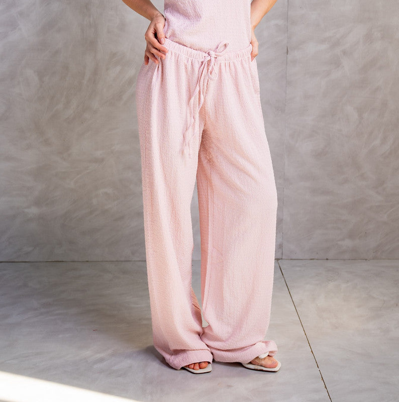 Textured Wide-Leg Pants – Rose