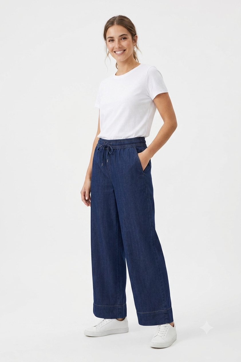 Wide Denim Pants - Blue