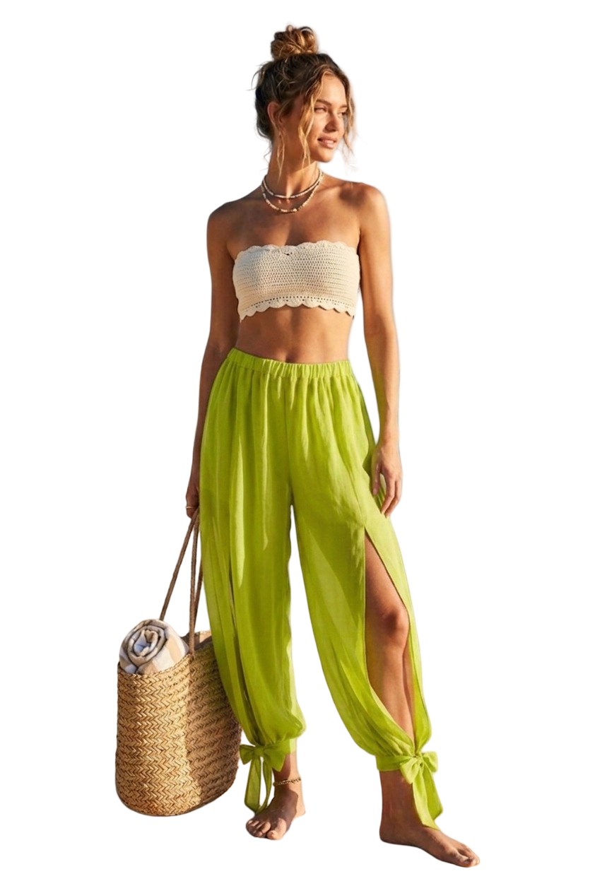 Tie Ankle Slit Beach Pants – Lime