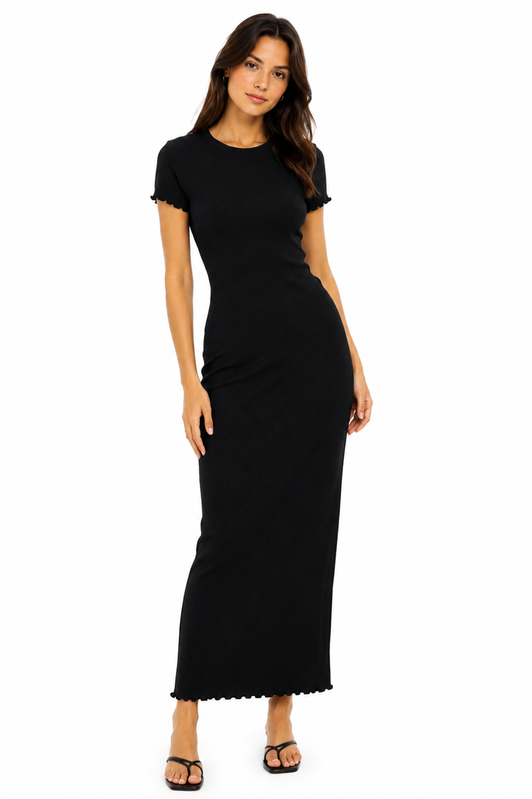 Ribbed Midi Dress – Black