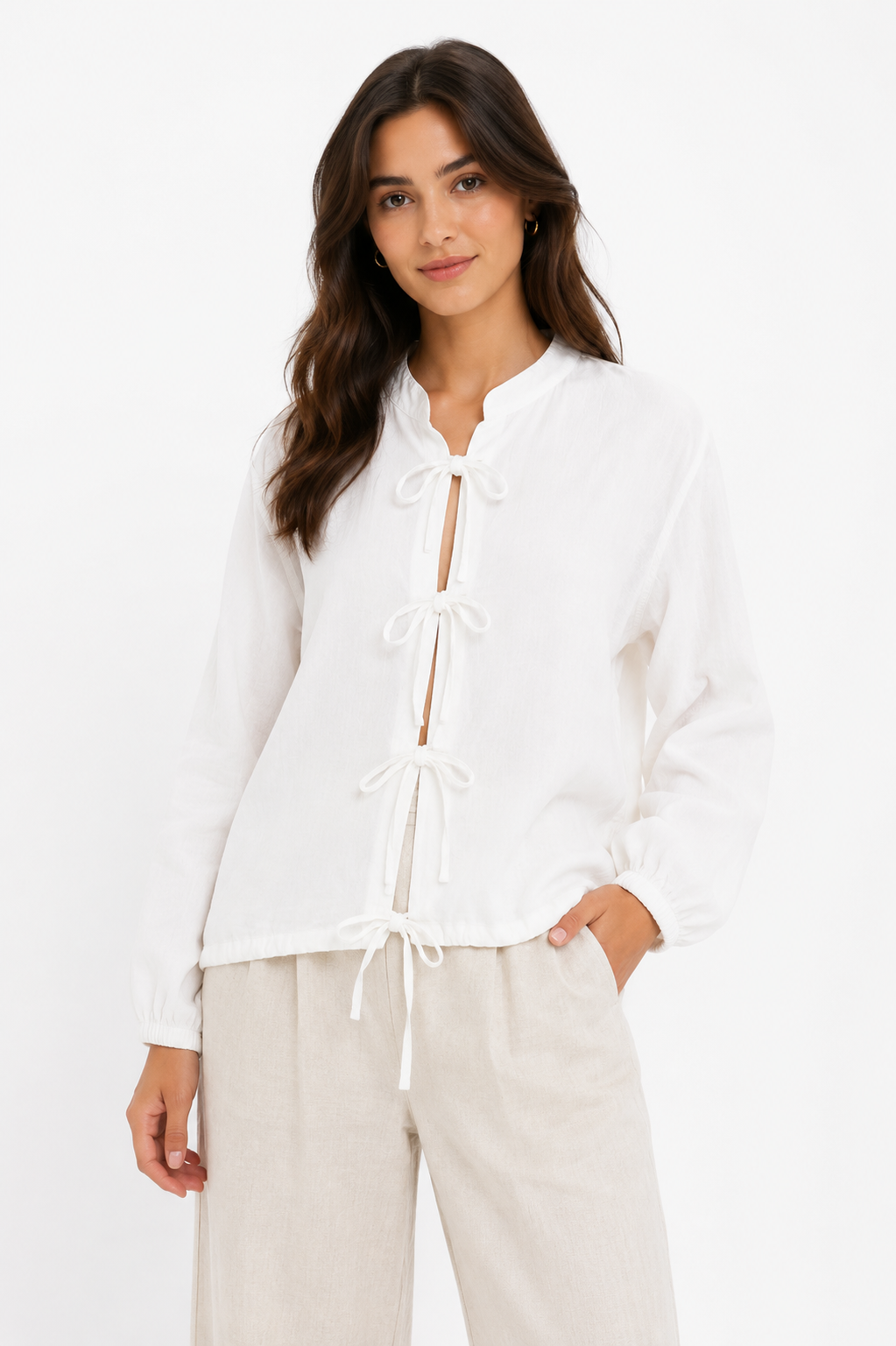 Tie Front Cardigan - White