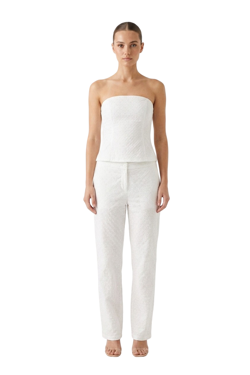 Embroidered Linen Set - White