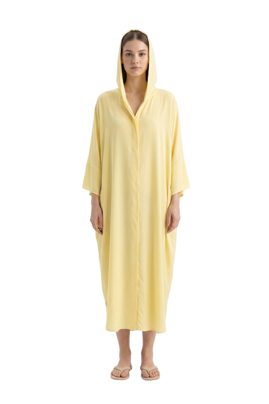 Hooded Lightweight Long Cardigan – Light Yellow