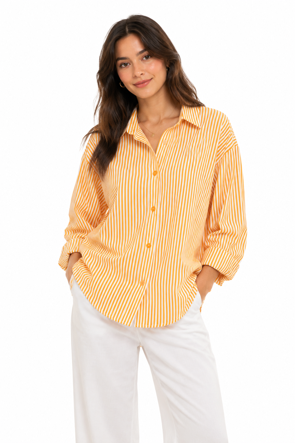 Striped Relaxed Shirt - Orange